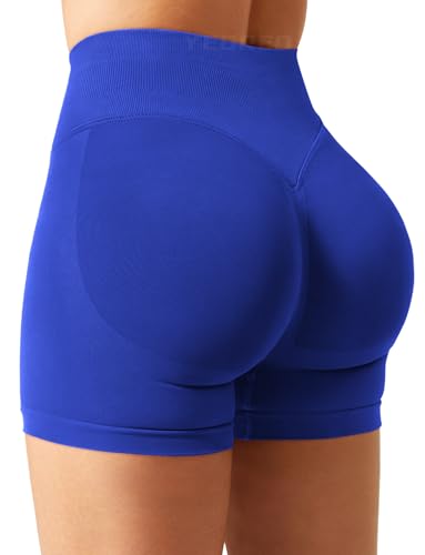 YEOREO Damen Sport Shorts Invisible Scrunch Butt Lifting Gym Workout Shorts 4.5" Seamless Kurze Leggings Damen Push Up Booty Biker Shorts Dunkelblau XL