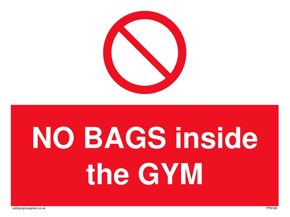 5 Stück – No Bags inside the Gym Schild – 200 x 150 mm – A5L