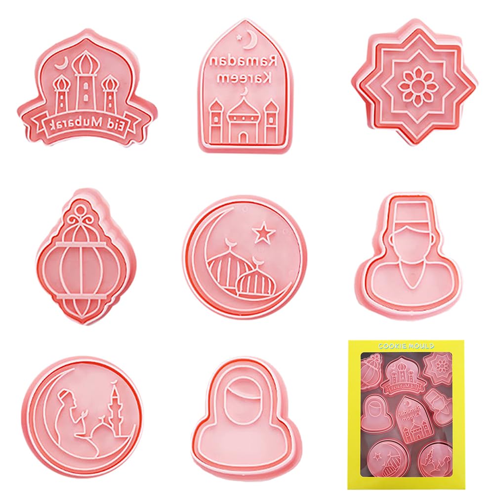 YEJAHY 8 Stück Ausstechförmchen Muslimischen, Muslimischen Keks Fondant Kuchen Backen Ausstecher, Eid Mubarak 3D Set Cookie Cutter Plätzchenformen für Tortendeko Kekse Backen (C)