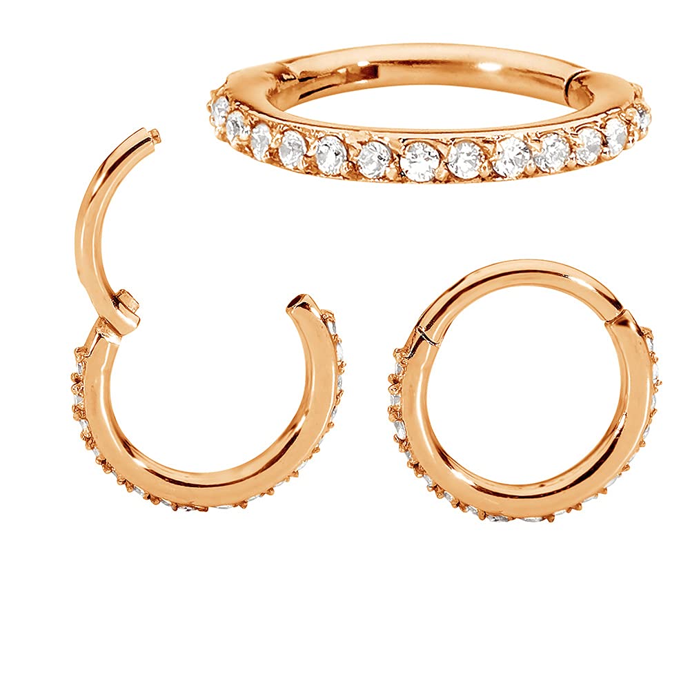365 SLEEPERS Chirurgenstahl 16G 7 mm - 14 mm Edelstein Scharnier Segmentring Helix Tragus Septum Nase Hoop Huggie Sleeper Ohrring Körperpiercing Schmuck, Edelstahl