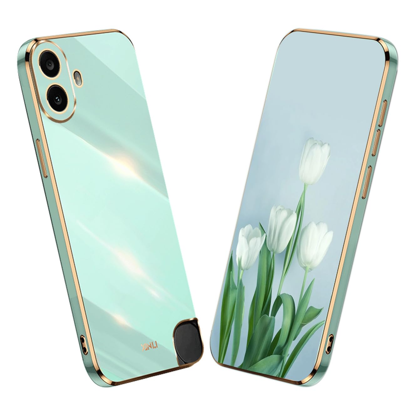 YUECXIN Hülle für Nothing CMF Phone 1, Ultra Dünn Weich Silikon TPU Handyhülle, Klassischer Gnade Galvanisierter Goldrahmen Stoßfeste Sturzsichere Schutzhülle, Grün