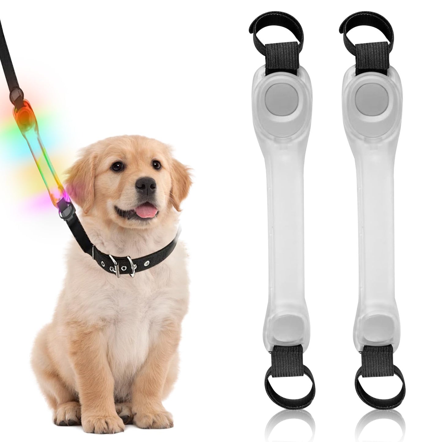 2 Stück LED Leuchtband für Hunde, USB Aufladbar LED Leuchthalsband Blinklicht mit Klettverschluss Leuchtbänder, Einfach an Halsband Leine Geschirr zu Befestigen Wasserdicht Outdoor (Bunt)