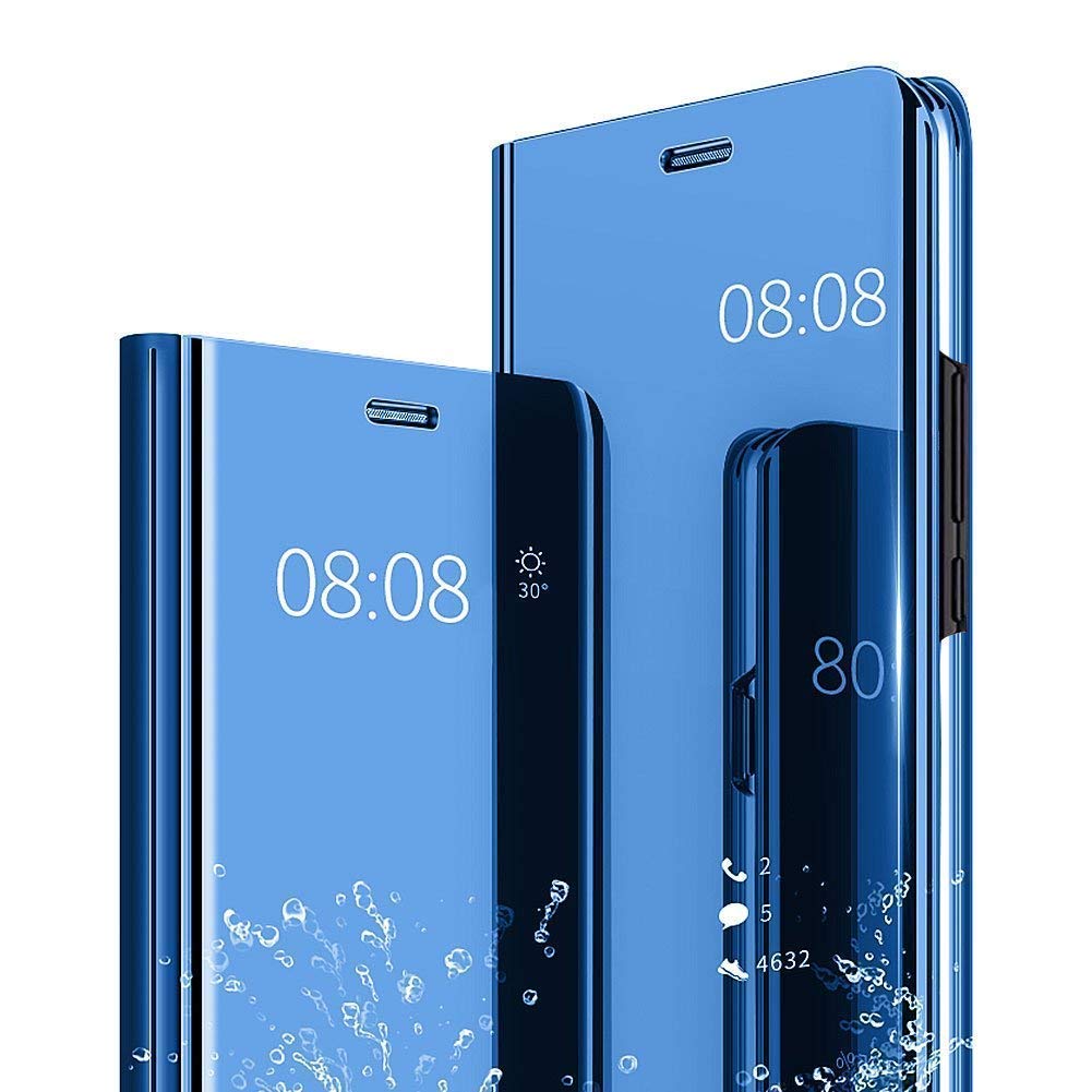 Ysnzaq Hülle Case für Samsung Galaxy S10 Plus, Bookstyle Clear View Standing Cover 360 Grad Spiegel Flip Folio Hülle mit Standfunktion Handyhülle für Samsung Galaxy S10+ / S10 Plus.Mirror Blue