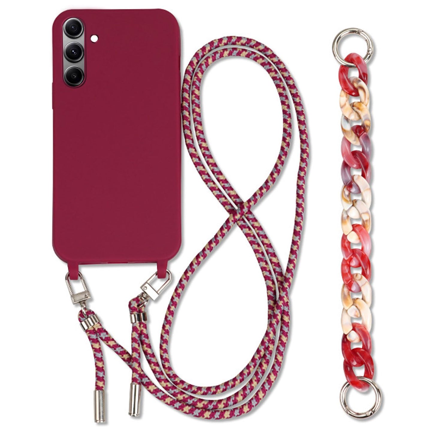 Yhsvie Handykette für Samsung Galaxy S24/S25 Hülle mit Armband,Silikon Handyhülle für Mädchen Necklace Slim Case Cover mit Verstellbarer Band Stoßfest Schutzhülle mit Kordel zum Umhängen-Rot