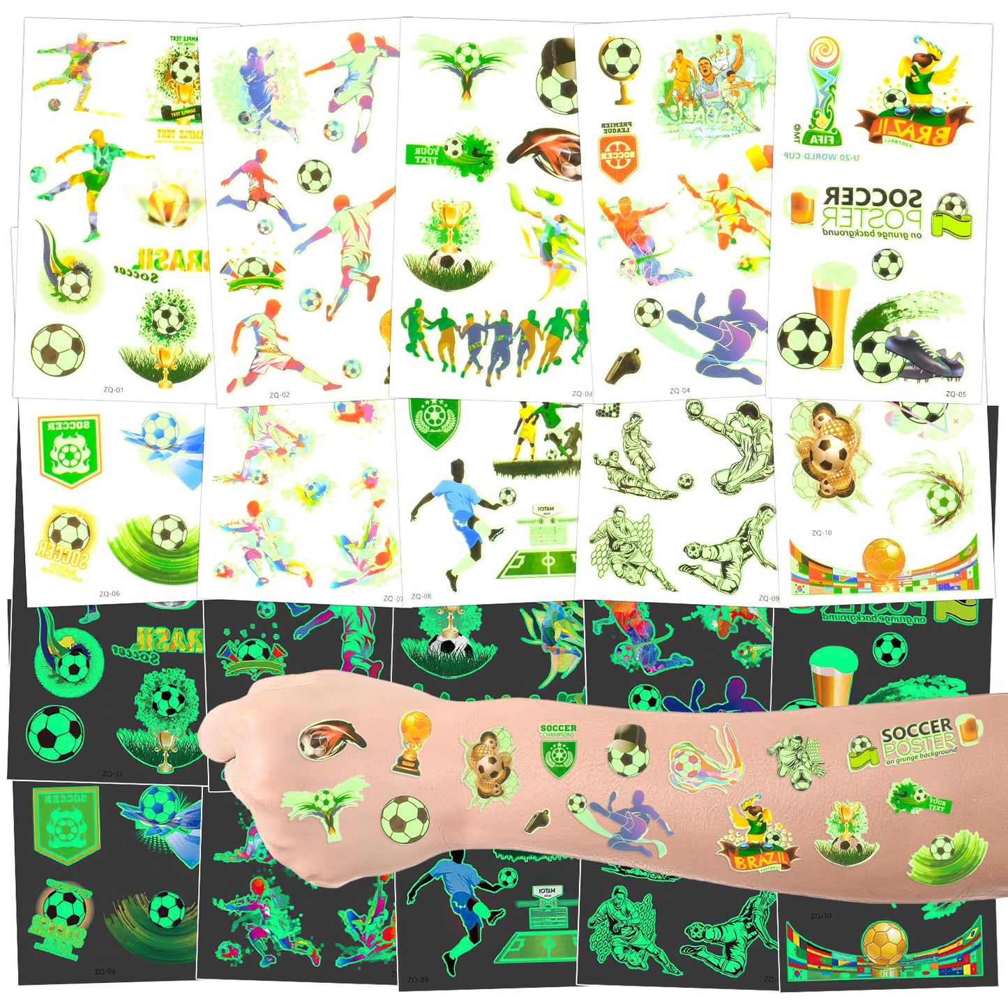 20 Blätter Fussball Tattoos Jungen, Leuchttattoos Kinder, Fußball Tattoo Kinder, Kindertattoos Fussball Geschenk, Hautfreundlich Leucht Tattoo Kinder, Kinder Tattoo für Fussball Geschenk Mitgebsel