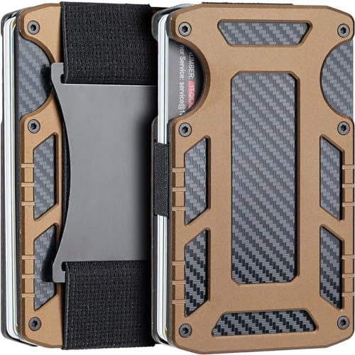 1TG Tactical Ausweishalter, Ausweishülle Kohlefaser,RFID-Blockierung Kartenhalter für ID, Kreditkarten, 1-15 Karten Kapazität, Coyote Braun