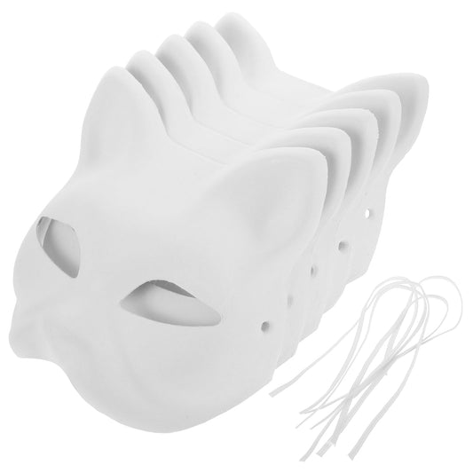5 StüCk Diy Katzen-Gesichtsmaske, Bemalbar, Zellstoff, Weiß, FüR Halloween, Party, KostüM, Cosplay-ZubehöR