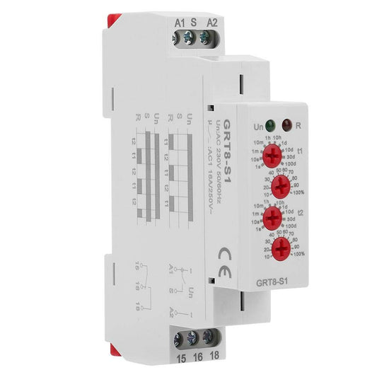 Zeitrelais, GRT8-S1 AC 230 V Mini Asymmetrischer Zyklus-Timer EIN/AUS Wiederholungszyklus-Zeitrelais zur Steuerung der Zyklusverzögerung