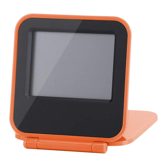 Ymiko Digitaler Reisewecker, Faltbarer tragbarer Mini-Weckkalender Temperatur- und Timer-LCD-Uhr mit Schlummermodus mit weicher Blauer Hintergrundbeleuchtung, kompakte Schreibtischuhr für (Orange)