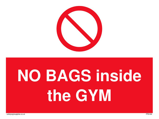 5 Stück – No Bags inside the Gym Schild – 200 x 150 mm – A5L