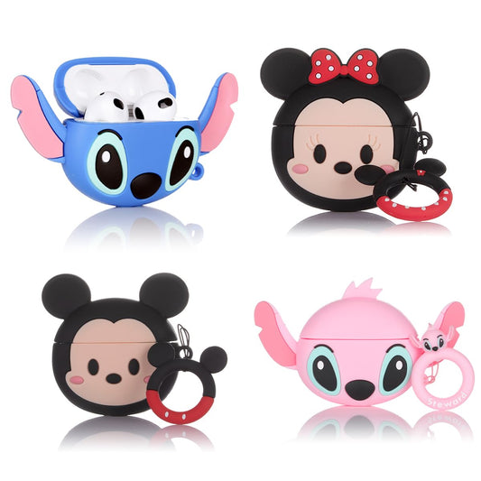 (4 Packung) Hülle für AirPods 3rd Erzeugung Ohrhörer(2022), XMBYGY Silikon Aufladung Fall Schutz Abdeckungen mit Niedlich Cartoon Haut Design für AirPods 3, mit Karabiner (MKFC+MNFC+StitchBU+PK)