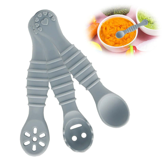3er Set Lernlöffel für Baby, Baby Lernlöffel Set, Beikost Baby Zubehör, Silikon Esslernlöffel, Weich Flexibel Kinder Besteck für Säugling Kind Kleinkind ab 4 Monaten (hellblau)