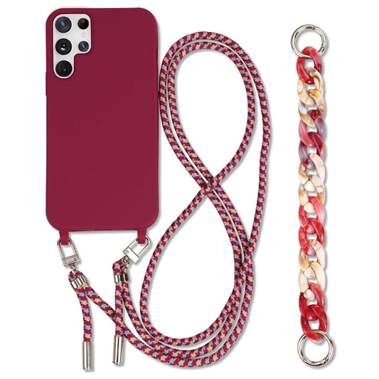 Yhsvie Handykette Handyhülle Samsung Galaxy S24 Ultra Hülle mit Band,Necklace case mit Armband Nylon Schultergurt Silikon Schutzhülle zum Umhängen Stoßfest Kratzfest Cover für S24 Ultra 6.8" Rot