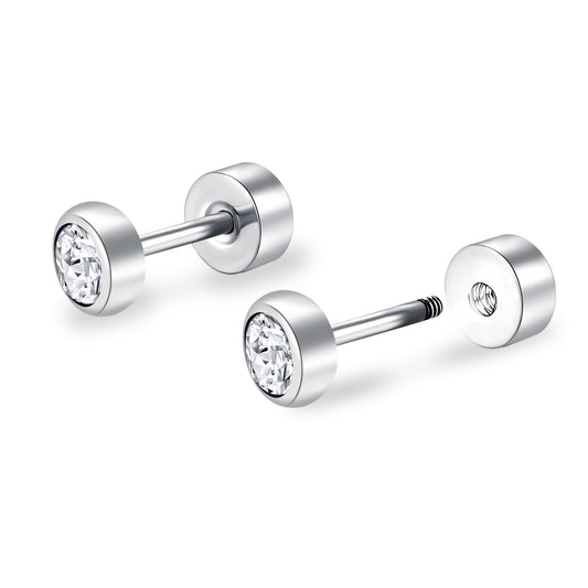 ZDE Titanium Flatback Ohrringe für Frauen Crystal Blue Zirkon Ohrstecker flach zurück Damen Ohrringe hypoallergen Knorpel Flatback Ohrring Tragus Helix Tragus Conch Piercing (Crystal, 4MM)