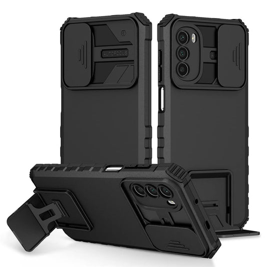 Ysnzaq für Motorola Moto G42 Hülle mit Kameraschutz, Premium Hybrid PC + TPU Ultra Dünne Stylish Stoßfest Rugged Mit Ständer Bumper Handyhülle für Motorola Moto G42.JD Black