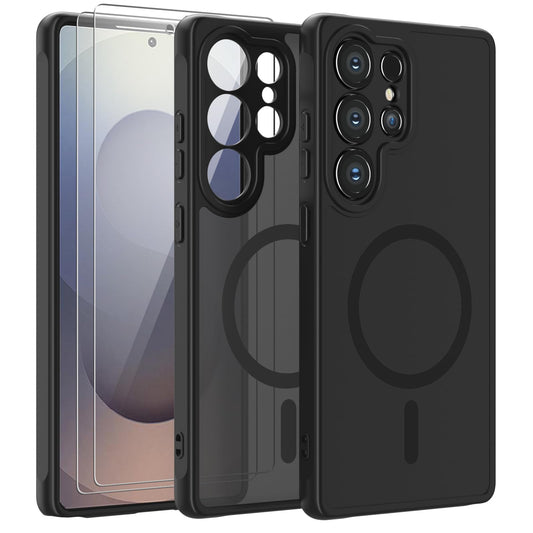 YIRSUR Hülle für Samsung Galaxy S25 Ultra für MagSafe mit 2 Stück Hartglas Schutzfolie, Handyhülle Translucent Matt Slim Stoßfest Magnetisch Cover für Samsung Galaxy S25 Ultra - Schwarz