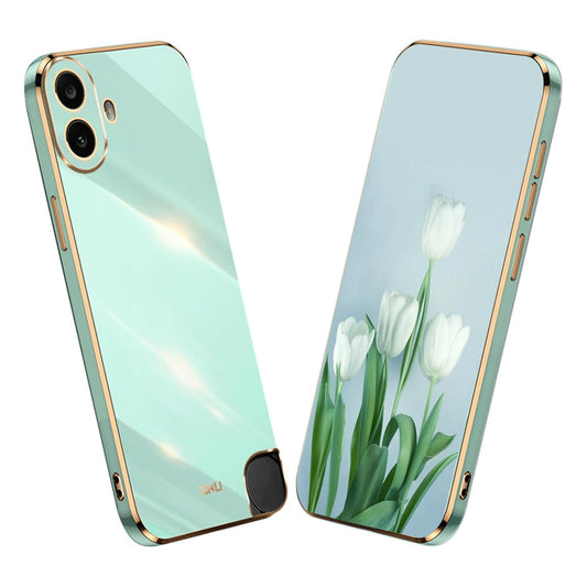 YUECXIN Hülle für Nothing CMF Phone 1, Ultra Dünn Weich Silikon TPU Handyhülle, Klassischer Gnade Galvanisierter Goldrahmen Stoßfeste Sturzsichere Schutzhülle, Grün