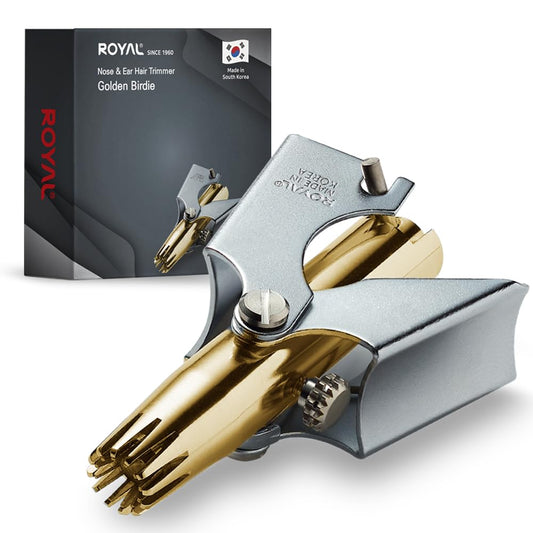[Made in Korea] ROYAL Nasen- und Ohrhaarschneider für Männer, Manuell, batteriefrei, wasserdicht, Edelstahl, schmerzlos mit zwölf zweischneidigen Klingen, patentierter Mechanismus (Gold)