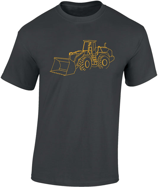 (A) T-Shirt für Jungen - Radlader - Bagger Tshirt Kinder - Workwear Junge - Baustelle Shirt (Grau 128)