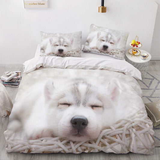 YASMENG Bettwäsche Hundemotiv 155x220 Kinder Jungen Husky Weiß 3D Bettwäsche Weich Mikrofaser Bettwäsche 3 Teilig für Jugendliche Kinder Zimmer Deko mit Reißverschluss und 2 Kissenbezüge 80x80 cm