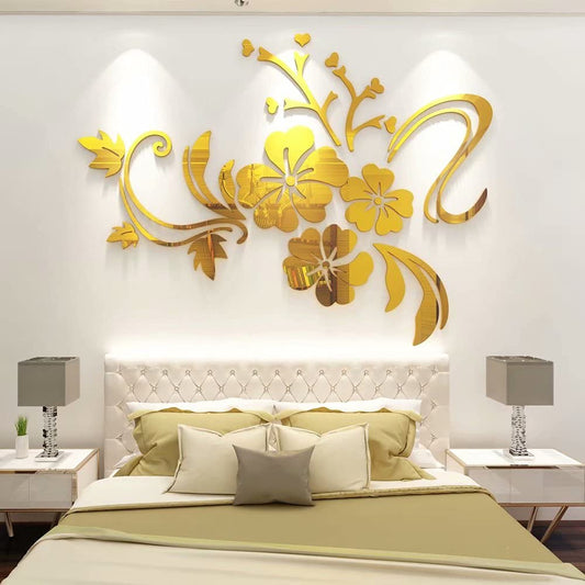 3D Wandaufkleber Blumen Spiegel Wandtattoo Blumen Aufkleber Moderne Kunst Wanddeko Sticker für Wohnzimmer Halle Schlafzimmer Home Sofa Wand Badezimmer Kindergarten
