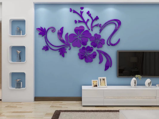 3D Wandaufkleber Blumen Spiegel Wandtattoo Blumen Aufkleber Moderne Kunst Wanddeko Sticker für Wohnzimmer Halle Schlafzimmer Home Sofa Wand Badezimmer Kindergarten