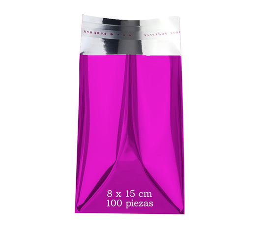 100 Metallic-Umschläge, Fuchsia, mit selbstklebendem Verschluss, Metallic-Beutel, Farben, für Geschenke, Büro und Einladungen, Hochzeitsgäste, Events (Fuscia Glanz, 8 x 15 cm (100 Stück))