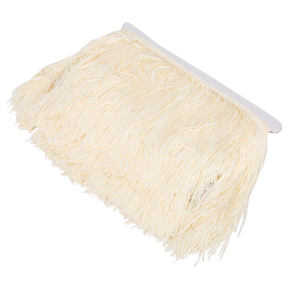 Zerodis 10 Yard Lange Fransenquaste, 14 cm Langes Fransen-Polyester-Spitzenband Zum Nähen von Bühnen-Polyester-Quasten-Fransen-Spitze für DIY-Latin-Kleid-Bühnenkleidungsstoff(Beige)