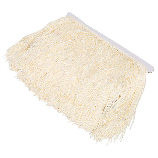 Zerodis 10 Yard Lange Fransenquaste, 14 cm Langes Fransen-Polyester-Spitzenband Zum Nähen von Bühnen-Polyester-Quasten-Fransen-Spitze für DIY-Latin-Kleid-Bühnenkleidungsstoff(Beige)