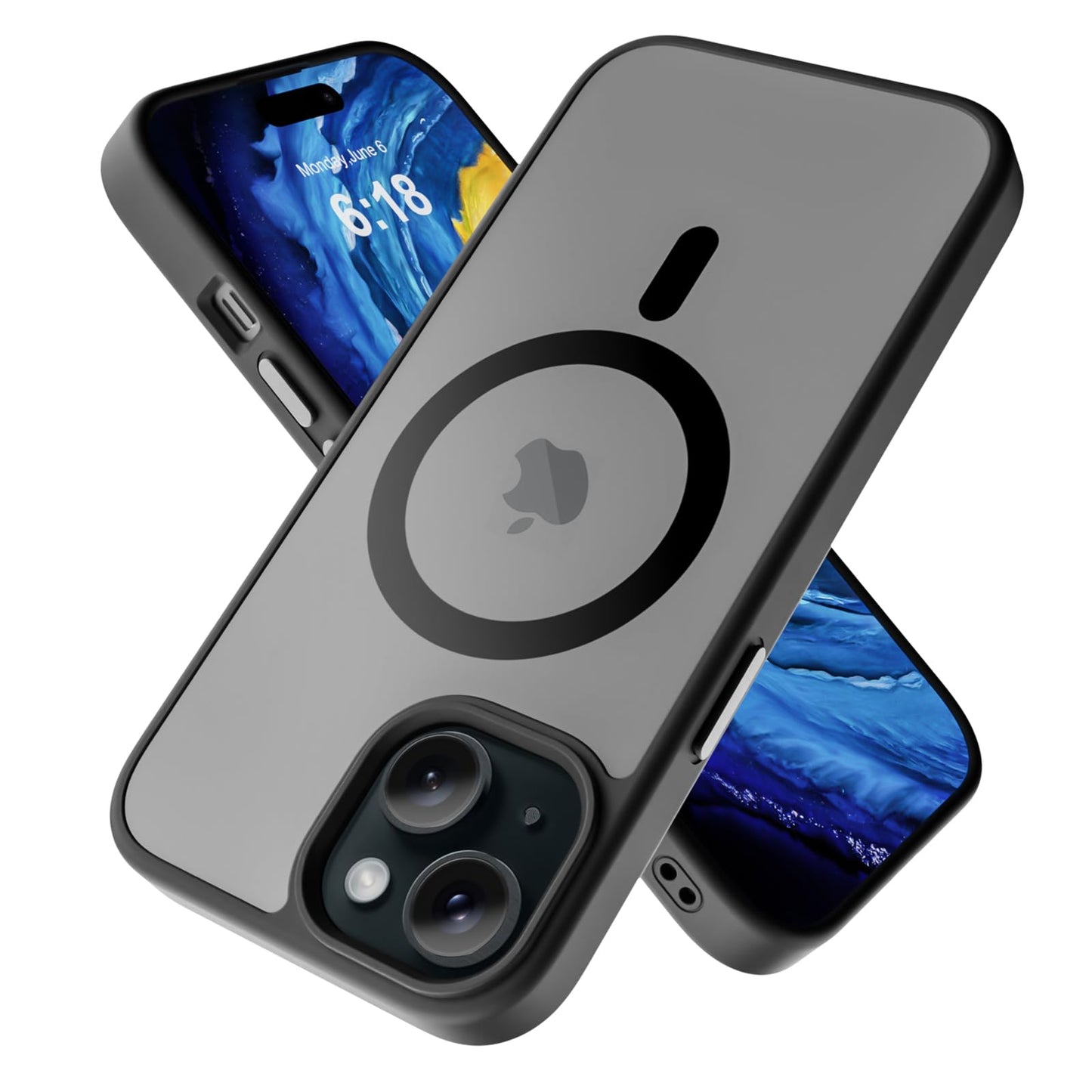 Ykasia für iPhone 15 Hülle, mit MagSafe, Magnetisch Hülle, Mattierte Durchscheinende Rückseite Schutzhülle, Stoßfest Militärstandard FallSchutz Handyhülle, Anti-Fingerabdruck (Schwarz)
