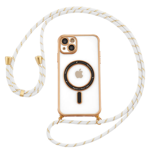 ZCDAYE iPhone 13 Hülle Handykette, Klare iPhone 13 Handyhülle mit Band Kabelloses Laden Kompatibel, Galvanisierte TPU Schutzhülle Case Umhängetasche für iPhone 13 (6.1 inches), Gold