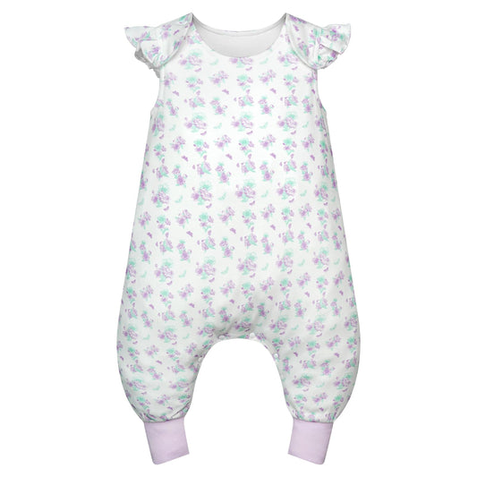 WYTbaby Schlafsack mit füßen 1.0 Tog 100% Baumwolle baby schlafsack mit Rüschen Ärmellose Ganzjahres Babyschlafsack für Junge Mädchen, Lila/70cm (Baby Höhe 65-80cm)