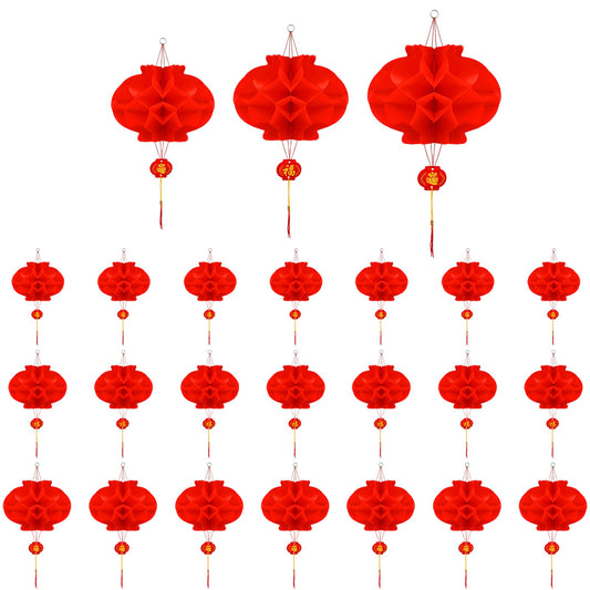 24 Stück 20/25/30 cm Rote Chinesische Laternen, Chinesische Lampions Fliegen mit Fu Charakter Dekorationen Festivaldekoration für das Chinesische Neujahr Frühlingsfest Partydekoration