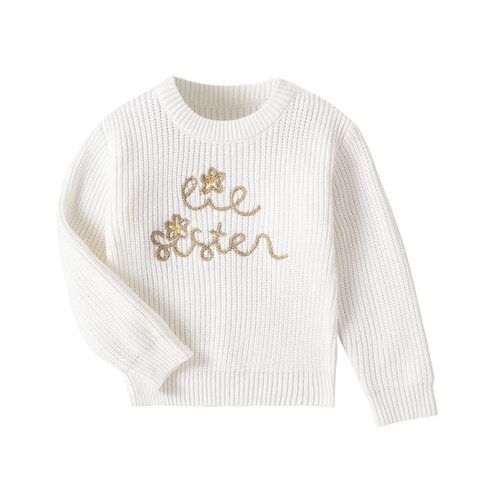 Yoolhamy Baby Mädchen Pullover Winter Knitted Sweater Große Kleine Schwester Neugeborenen Outfits Kinder Langarm Strickpullover Pulli Kleinkinder Kleidung