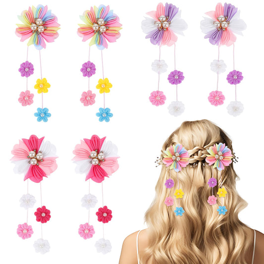 Yuanchu Mädchen Blume Haarclip, 6 Stück Blumen Haarschmuck 5.5cm Böhmen Quaste Haarspange Frauen Perlenhaarnadel Kinder Performance Kopfbedeckungen Hochzeits Tiara Brautdekoration Halloween