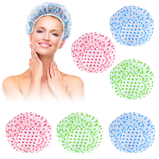 6 Stücke Duschhaube Damen,Elastische Duschkappe,Wiederverwendbare Wasserdichte Duschhauben,für Mädchen Frauen Dusche Spa Salon Hauptgebrauch (Blau, Grün, Rot)