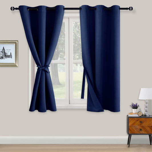 XWZO Blickdichte Vorhänge Verdunklungsvorhänge mit Ösen 2 Stücke Gardienen mit Raffhalter Lichtundurchlässige Vorhänge für Schlafzimmer,WonhzimmerBüro,138x117 cm, Dunkelblau