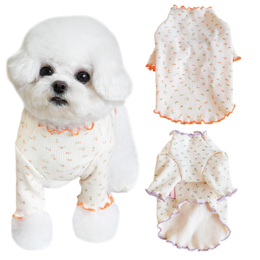 Yaopelky Haustierkleidung für kleine und mittelgroße Hunde und Katzen, Gänseblümchen-Aufdruck, langärmelig, Rüschen, Welpenkleidung, Hunde-Pyjama für Chihuahua, Shih Tzu, Yorkie (Orange, XL)