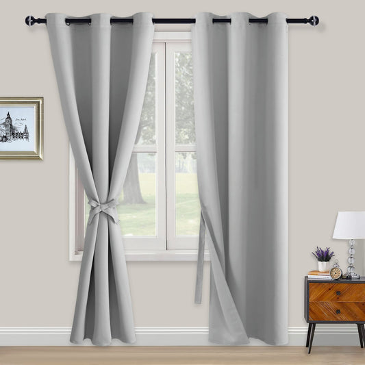 XWZO Blickdichte Vorhänge Verdunklungsvorhänge mit Ösen 2 Stücke Gardienen mit Raffhalter Lichtundurchlässige Vorhänge für Schlafzimmer,WonhzimmerBüro, 229x117 cm, Silber Grau