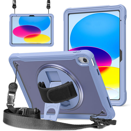 ZenRich Transparentes Hülle für iPad 10 Generation 10,9 Zoll (2022 Modell) mit Stifthalter, Stoßfeste Schutzhülle mit Klare Rückseitenschale, Drehbar Stände, Schultergurt für iPad 10. Gen