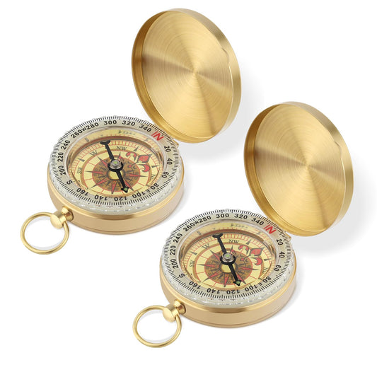 2 STK Kompass Outdoor, 5x1,6cm Kompass Wandern Taschenkompass Clamshell Kompass Kompass für Kinder Erwachsene für die Jagd Klettern (Gold)