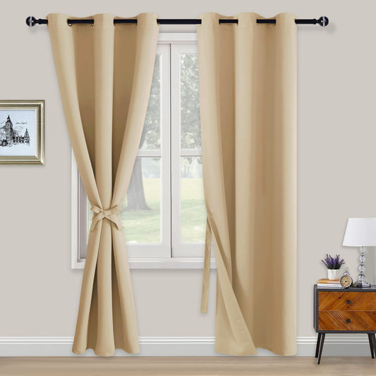 XWZO Blickdichte Vorhänge Verdunklungsvorhänge mit Ösen 2 Stücke Gardienen mit Raffhalter Lichtundurchlässige Vorhänge für Schlafzimmer,WonhzimmerBüro, 229x117 cm, Beige