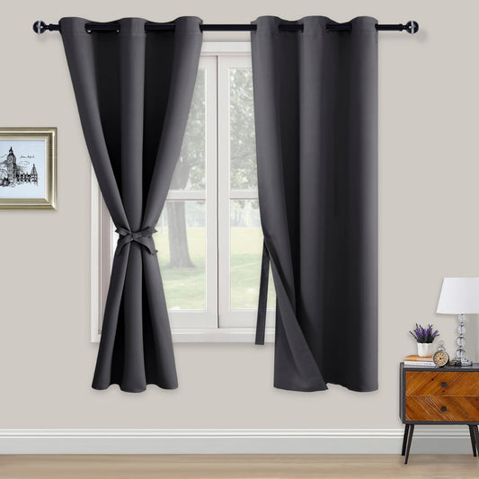 XWZO Blickdichte Vorhänge Verdunklungsvorhänge mit Ösen 2 Stücke Gardienen mit Raffhalter Lichtundurchlässige Vorhänge für Schlafzimmer,WonhzimmerBüro, 183x117 cm, Dunkelgrau