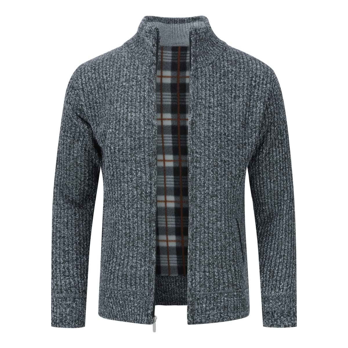 YOUTHUP Herren Strickjacke mit Stehkragen Fleecejacke Warm Übergangsjacke Reißverschluss Pullover Männer Herbst Winterjacke