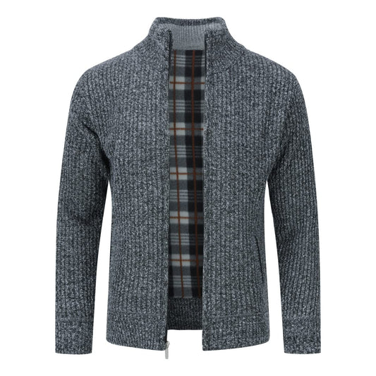 YOUTHUP Herren Strickjacke mit Stehkragen Fleecejacke Warm Übergangsjacke Reißverschluss Pullover Männer Herbst Winterjacke