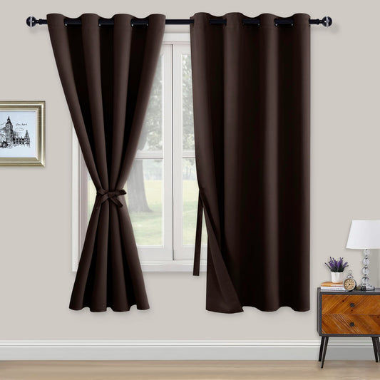 XWZO Blickdichte Vorhänge Verdunklungsvorhänge mit Ösen 2 Stücke Gardienen mit Raffhalter Lichtundurchlässige Vorhänge für Schlafzimmer,WonhzimmerBüro, 175x140 cm, Braun