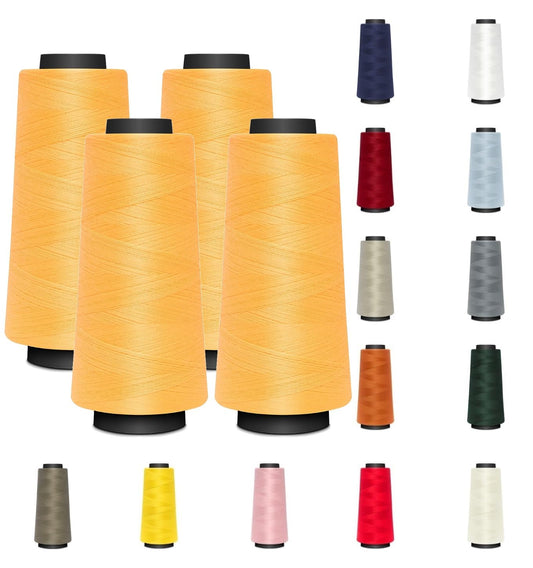 4 KONEN - Nähmit - Overlockgarn Nähgarn je 1500 Meter - 100% Polyester Garn für Overlock Coverlock & Coverstich Nähmaschinen - Fadenstärke 40/2 (120er) (A05-506-gelb)