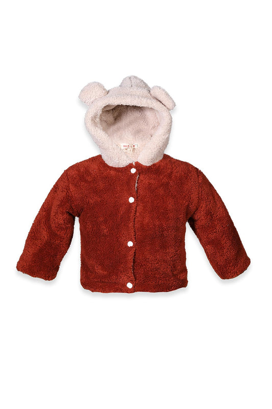 Zeyland Baby Winterjacke aus Plüsch mit Teddy Kapuze, Unisex (DE/NL/SE/PL, Alter, 3 Jahre, 3, Rot)