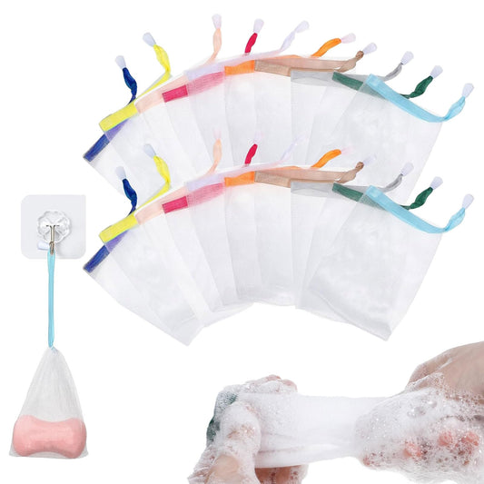 20 Stück Seifensäckchen mit farbigem Kordelzug,Seifenbeutel Nylon,Schaumnetz,Nylon Seifenbeutel Set,Gesichtsreinigungsnetz,GesichtsreinigungszubehöR für Baden Gesichtsreinigung Werkzeug,Körper Peeling