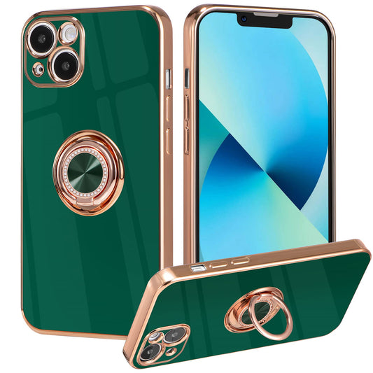 ZCDAYE iPhone 14 Hülle mit Ring Halter, TPU iPhone 14 Case Handyhülle mit vergoldetem Rand Schutzhülle für iPhone 14 (6.1 inches), Grün